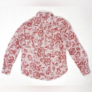 Garnet Hill Floral Button Up Top Women’s Size 0 European Flax Linen Long Sleeve